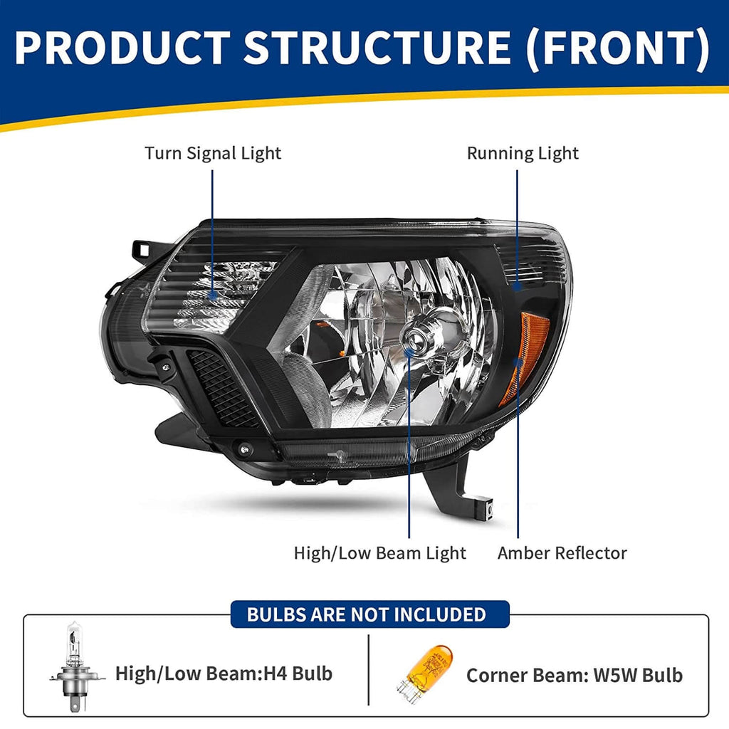  2012-2015 Toyota Tacoma Headlights Assembly Black