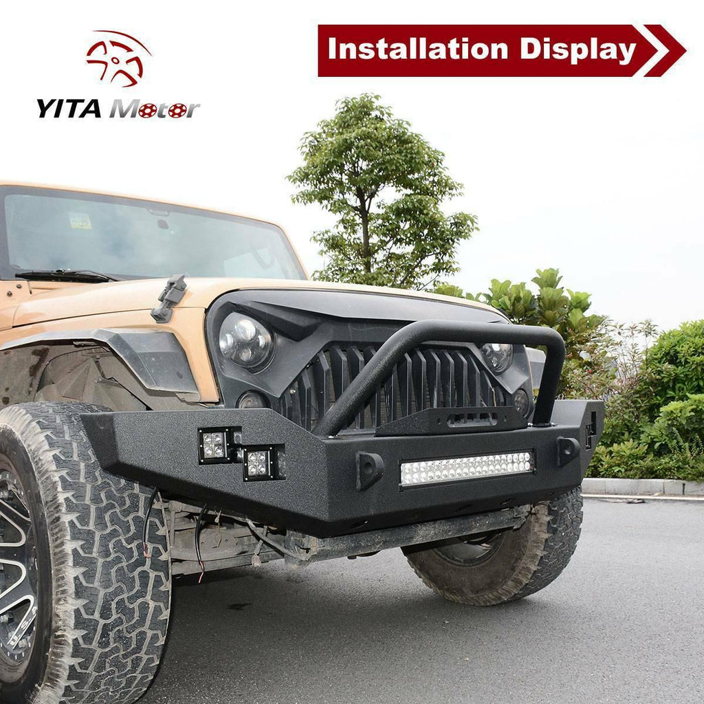 YITAMOTOR® Front Bumper for 07-18 Jeep Wrangler JK 120W LED Light Bar+ 4X 20W LED Light