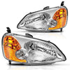 YITAMOTOR® 2001-2003 Honda Civic 4-Door Sedan Headlight Assembly Chrome Housing Amber Reflector Clear Lens - YITAMotor