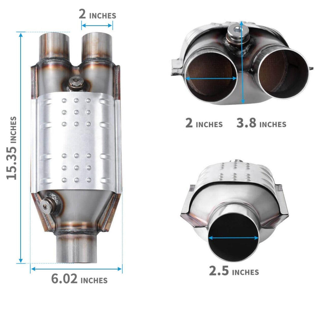 YITAMOTOR® Entrada de 2"/Salida de 2,5" Convertidor catalítico universal de alto flujo limitado de 3,5 L con O2