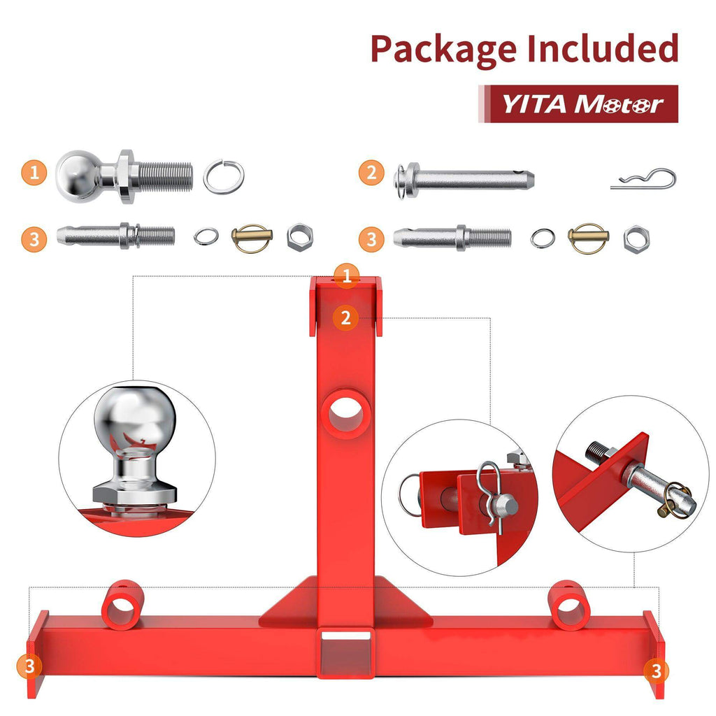 Enganche de remolque de 3 puntos YITAMOTOR® con receptores de 2" para tractores de categoría 1