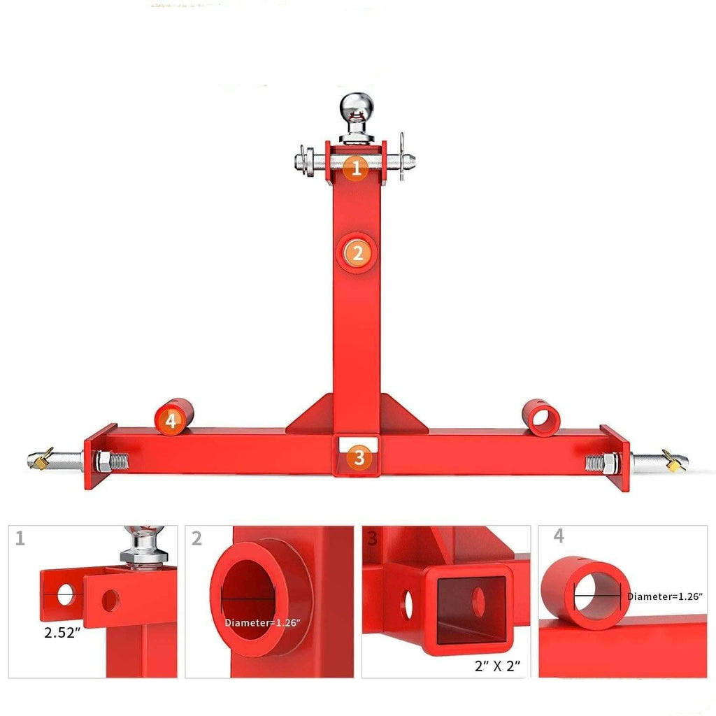 YITAMOTOR® 3 Point Trailer Hitch with 2" Receivers for Category 1 Tractors