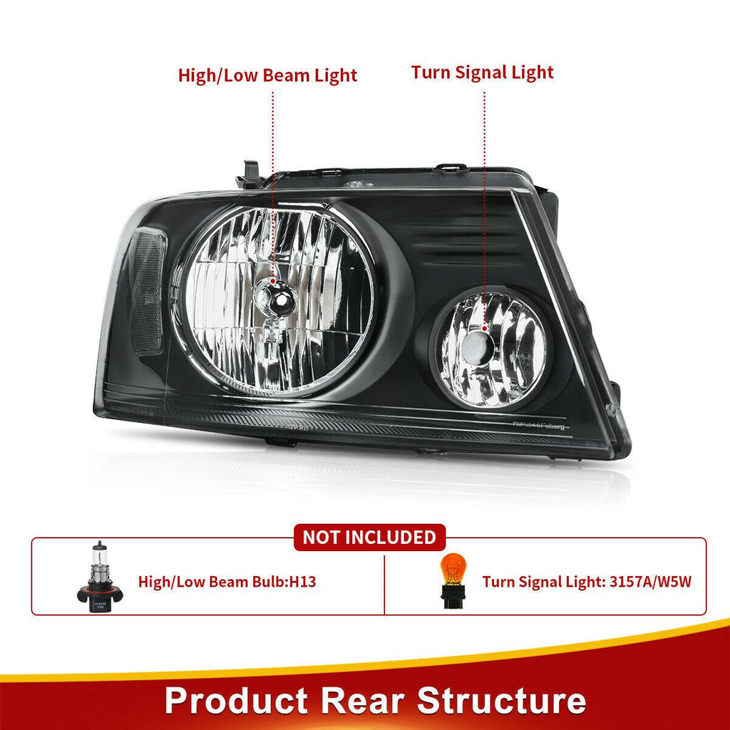 YITAMOTOR® 2004-2008 Ford F150 Black Housing Headlights Headlamps+Turn Signal Lamps - YITAMotor