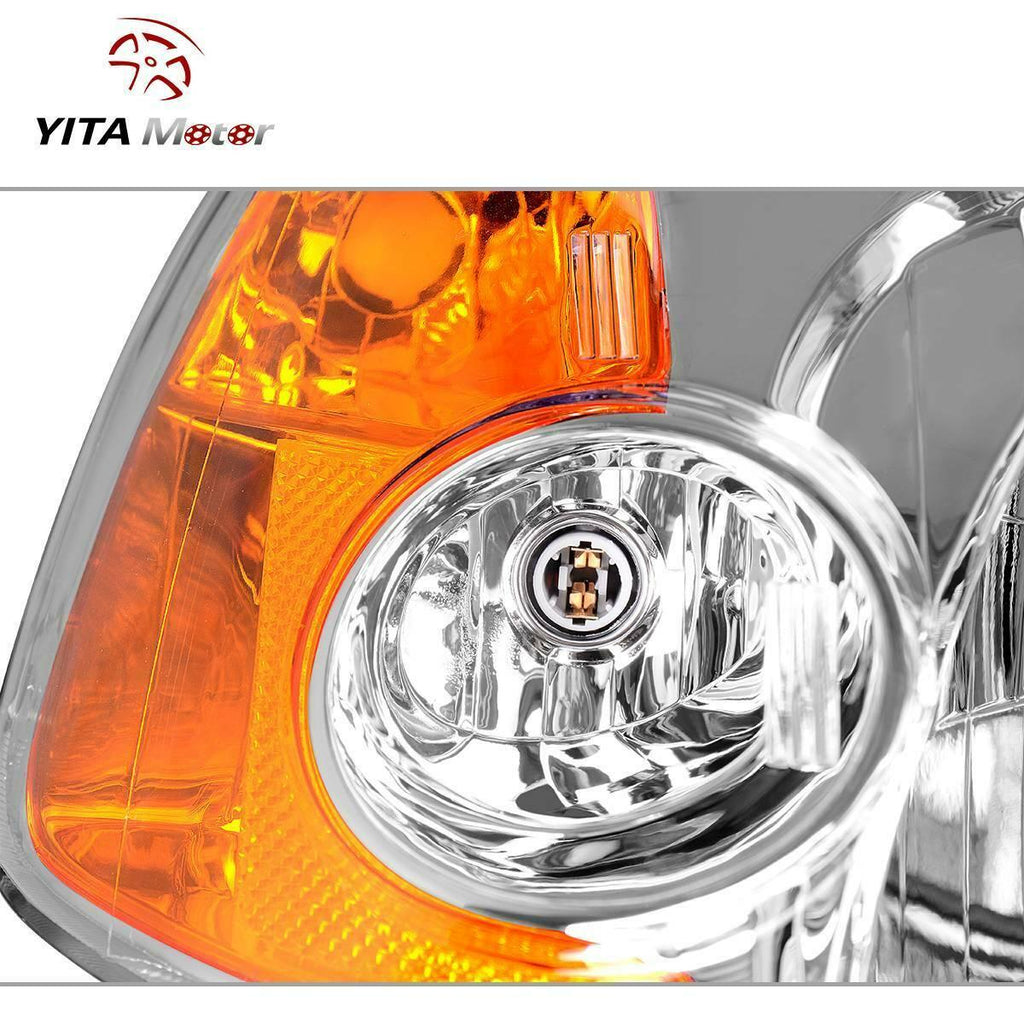 YITAMOTOR® 2001-2003 Honda Civic 4-Door Sedan Headlight Assembly Chrome Housing Amber Reflector Clear Lens - YITAMotor