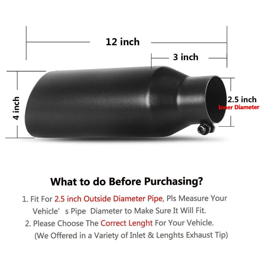 Pair 2.5 Inch Inlet Black Exhaust Tip, 2 1/2 Black Painting Finish Stainless Steel Exhaust Tip, 2.5"x4"x12" Bolt/Clamp On Design - YITAMotor