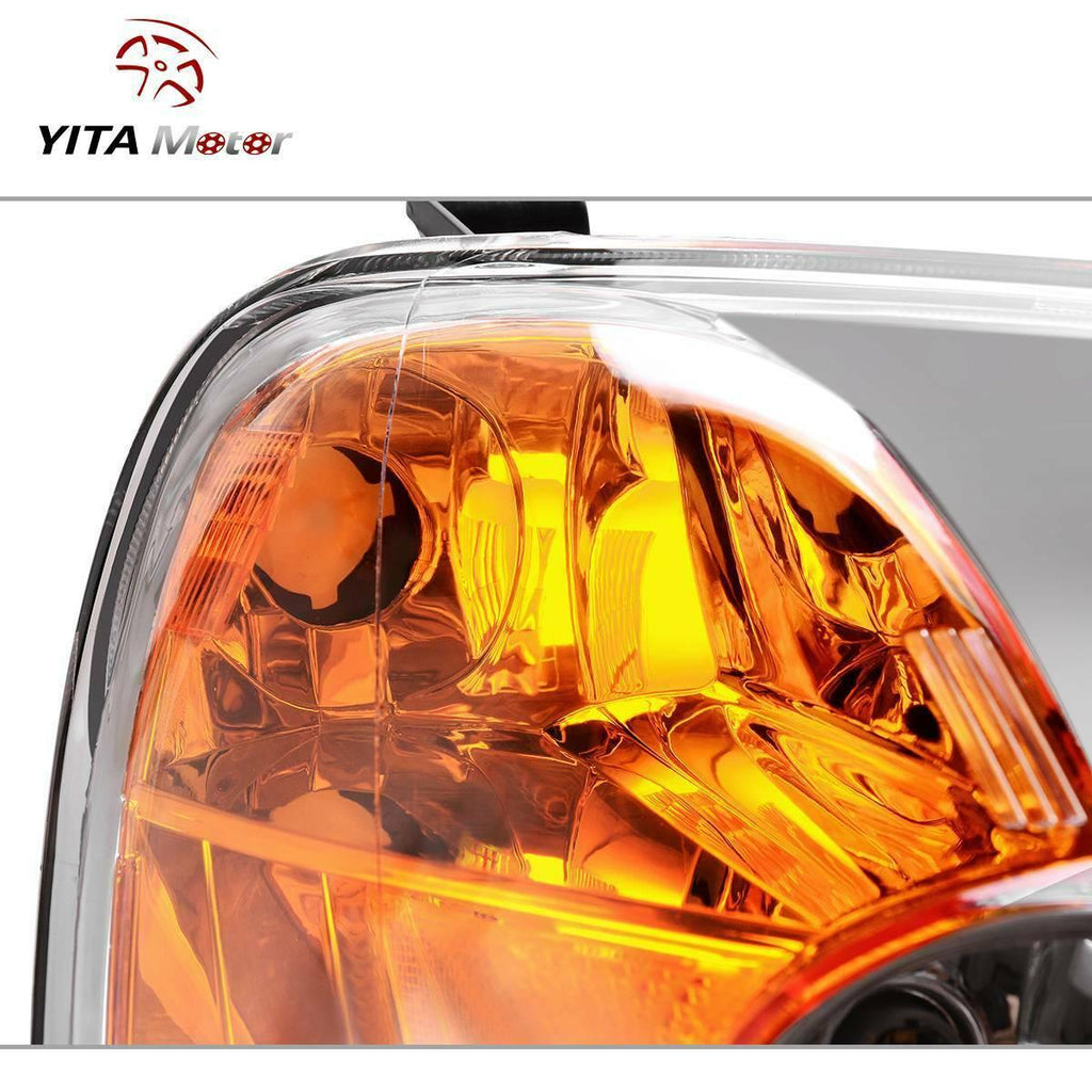 YITAMOTOR® 2001-2003 Honda Civic 4-Door Sedan Headlight Assembly Chrome Housing Amber Reflector Clear Lens - YITAMotor