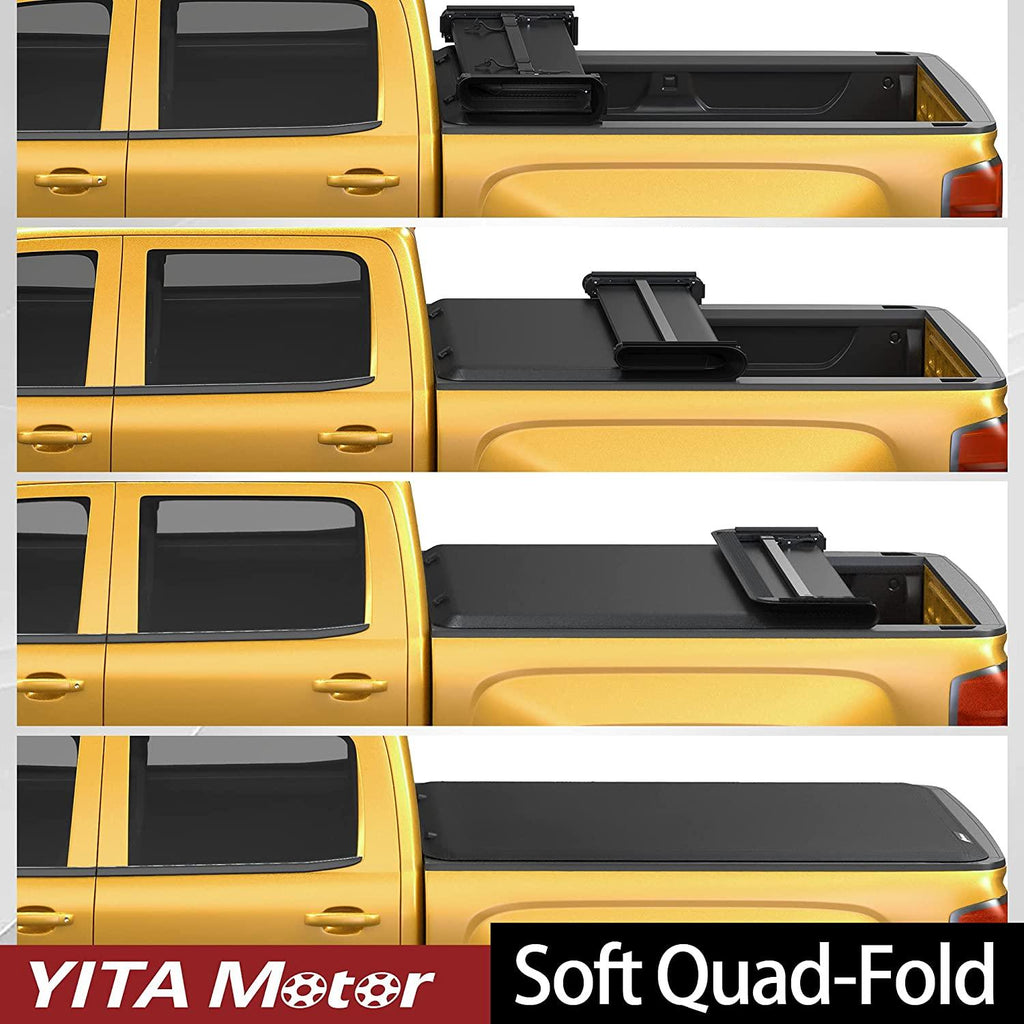 YITAMOTOR® Soft Quad Fold 2014-2021 Toyota Tundra(Excl. Trail Edition), Fleetside 5.5 ft Bed with Deck Rail System Truck Bed Tonneau Cover