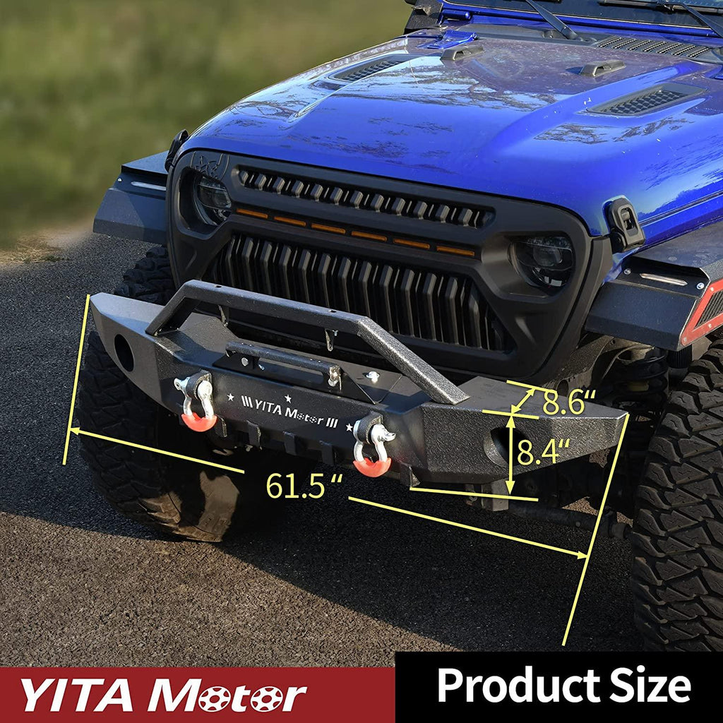 YITAMOTOR® 2018-2024 Jeep Wrangler JL/ 2020-2023 Jeep Gladiator Front Bumper with Winch Plate & D-Rings & Fog Holes