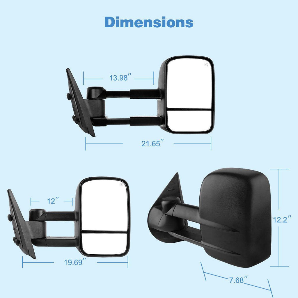 For 07-14 Chevy Silverado GMC Sierra 1500/2500/3500 Pair Set Power Heated YITAMOTOR Towing Mirrors - YITAMotor