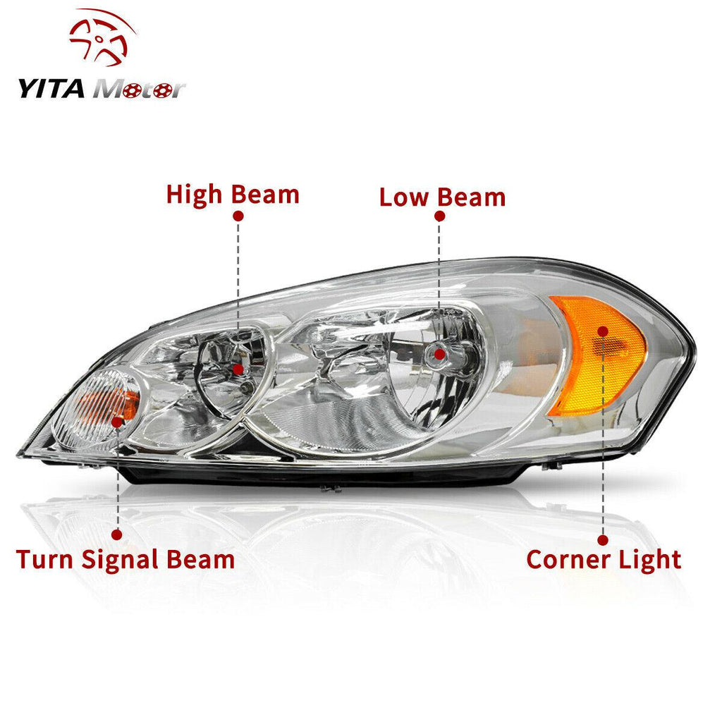 YITAMOTOR® 2006-2013 Chevy Impala 06 07 Chevy Monte Carlo Headlight Assembly Chrome Housing Headlamp - YITAMotor