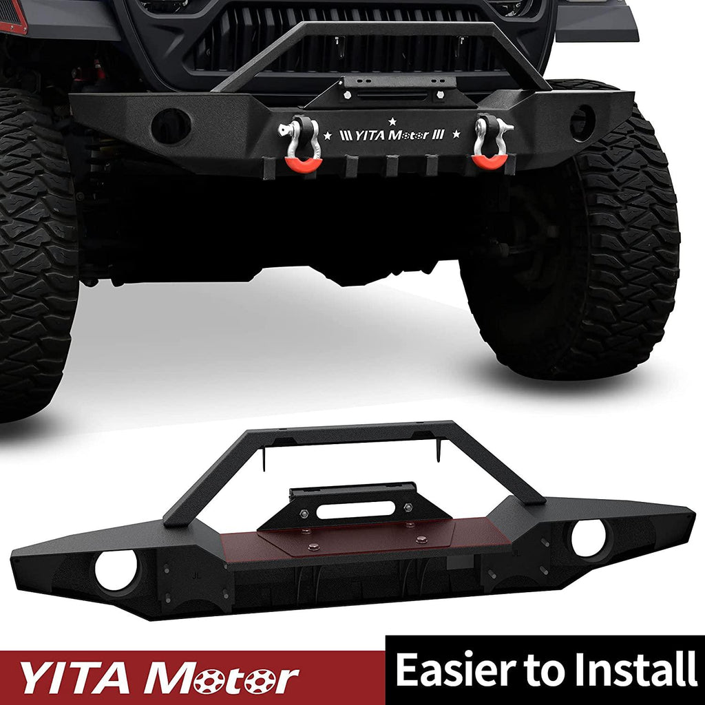 YITAMOTOR® 2018-2024 Jeep Wrangler JL/ 2020-2023 Jeep Gladiator Front Bumper with Winch Plate & D-Rings & Fog Holes