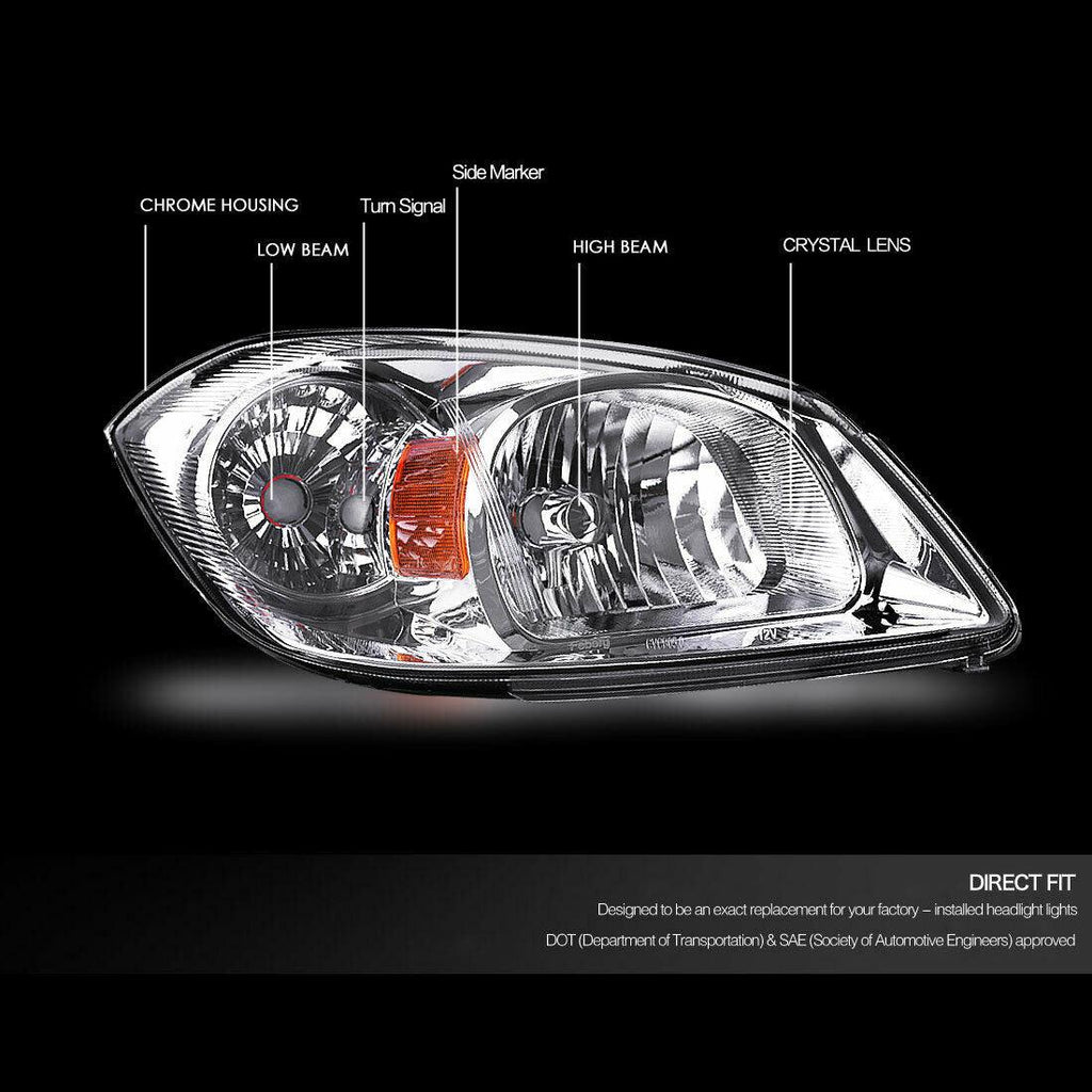 YITAMOTOR® 05-10 Chevy Cobalt/ 05-06 Pursuit/ 07-09 Pontiac G5 Headlight Assembly Chrome Housing Amber Reflector - YITAMotor