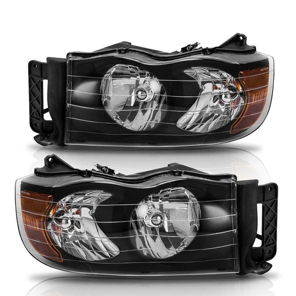 YITAMOTOR® 2002-2005 Dodge Ram Pickup Headlight Assembly Truck Headlamps Black Housing Amber Reflector - YITAMotor