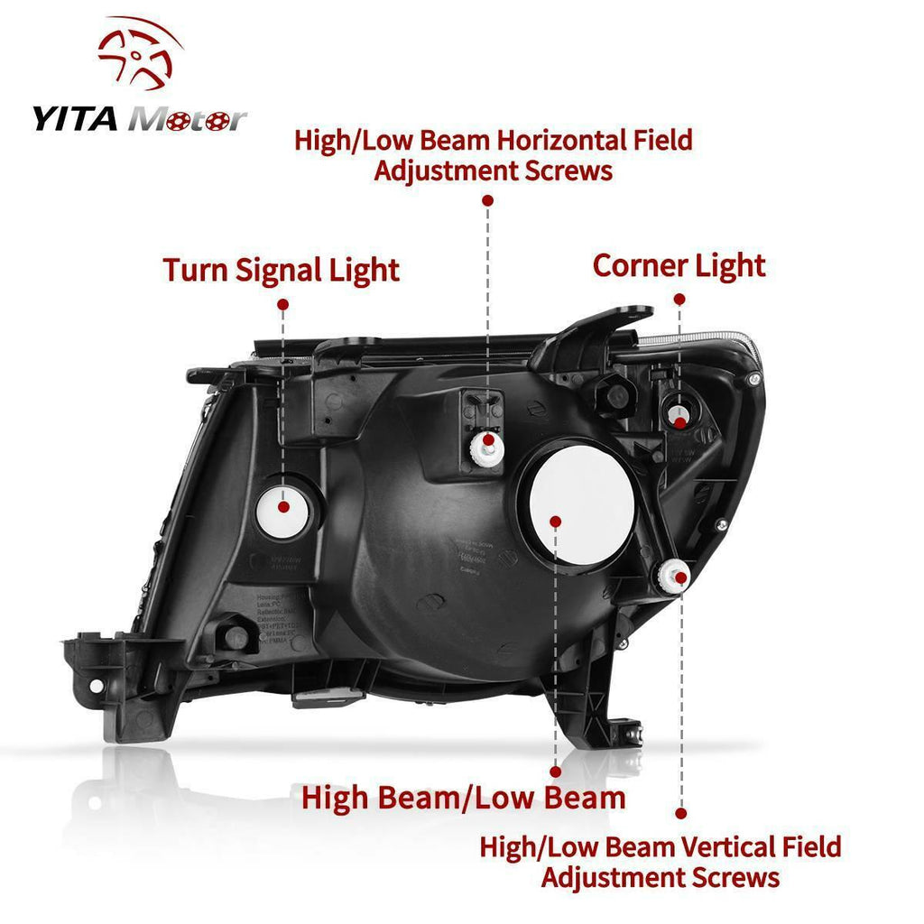 YITAMOTOR® 2005-2011 Toyota Tacoma Headlights Assembly Black Housing Headlamp - YITAMotor