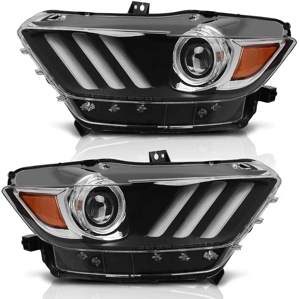 YITAMOTOR® 2015-2017 Ford Mustang Headlight Assembly Black Housing with Amber Reflector Clear Lens - YITAMotor