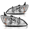 YITAMOTOR® 2004 2005 Honda Civic Headlight Assembly Chrome Housing Headlamps Clear Lens - YITAMotor