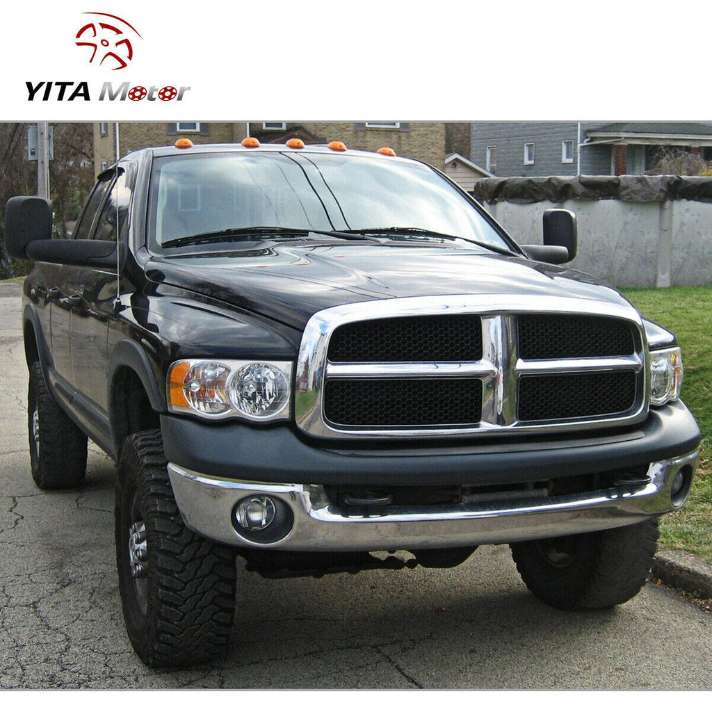 YITAMOTOR® 2002-2005 Dodge Ram Pickup Truck Headlamps Chrome Housing with Amber Reflector Clear Lens - YITAMotor