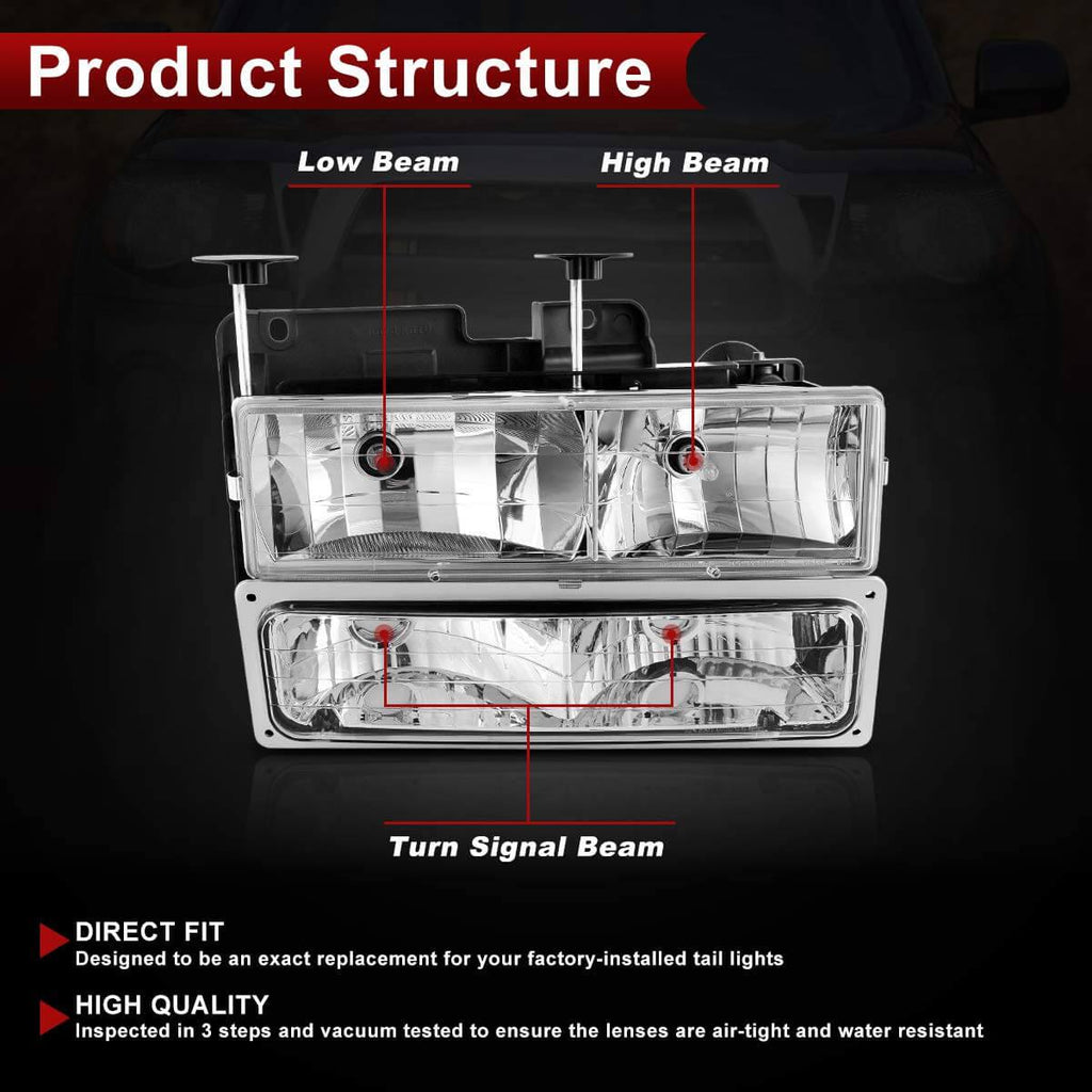 YITAMOTOR® 1994-2002 Chevy Suburban Silverado Tahoe C/K 1500/2500/3500 GMC Yukon Pickup Truck Headlight Assembly - YITAMotor