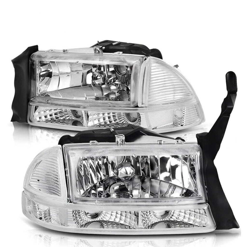 YITAMOTOR® 1998-2004 Dodge Dakota Durango Chrome Housing Headlight Bumper Lamp Set - YITAMotor