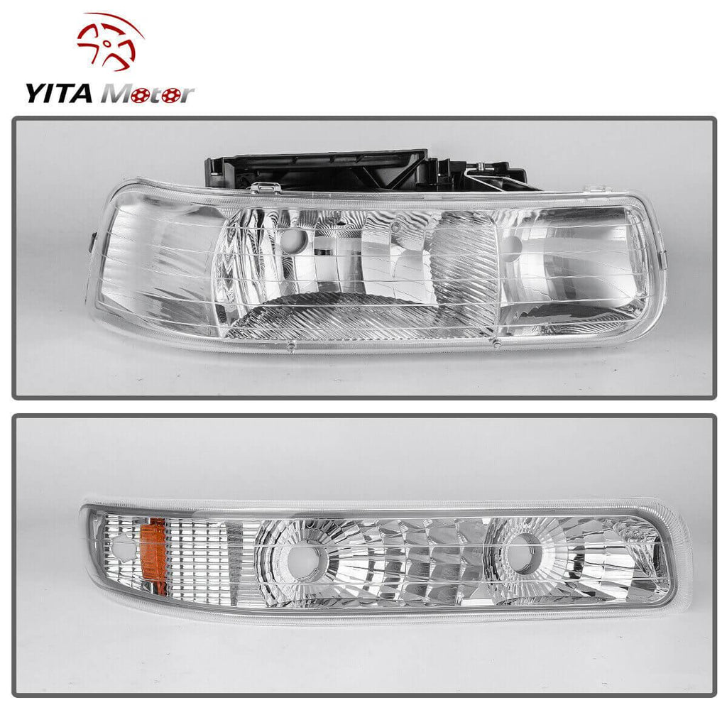 YITAMOTOR® 1999-2002 Chevy Silverado/2000-2006 Tahoe Suburban 1500 2500 Headlight Assembly Chrome Housing Headlamps - YITAMotor