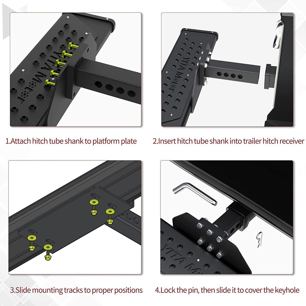 YITAMOTOR® Escalones de enganche de aluminio de 8,3" con protector de parachoques receptor de 2" Texturizado antideslizante con pasador de enganche