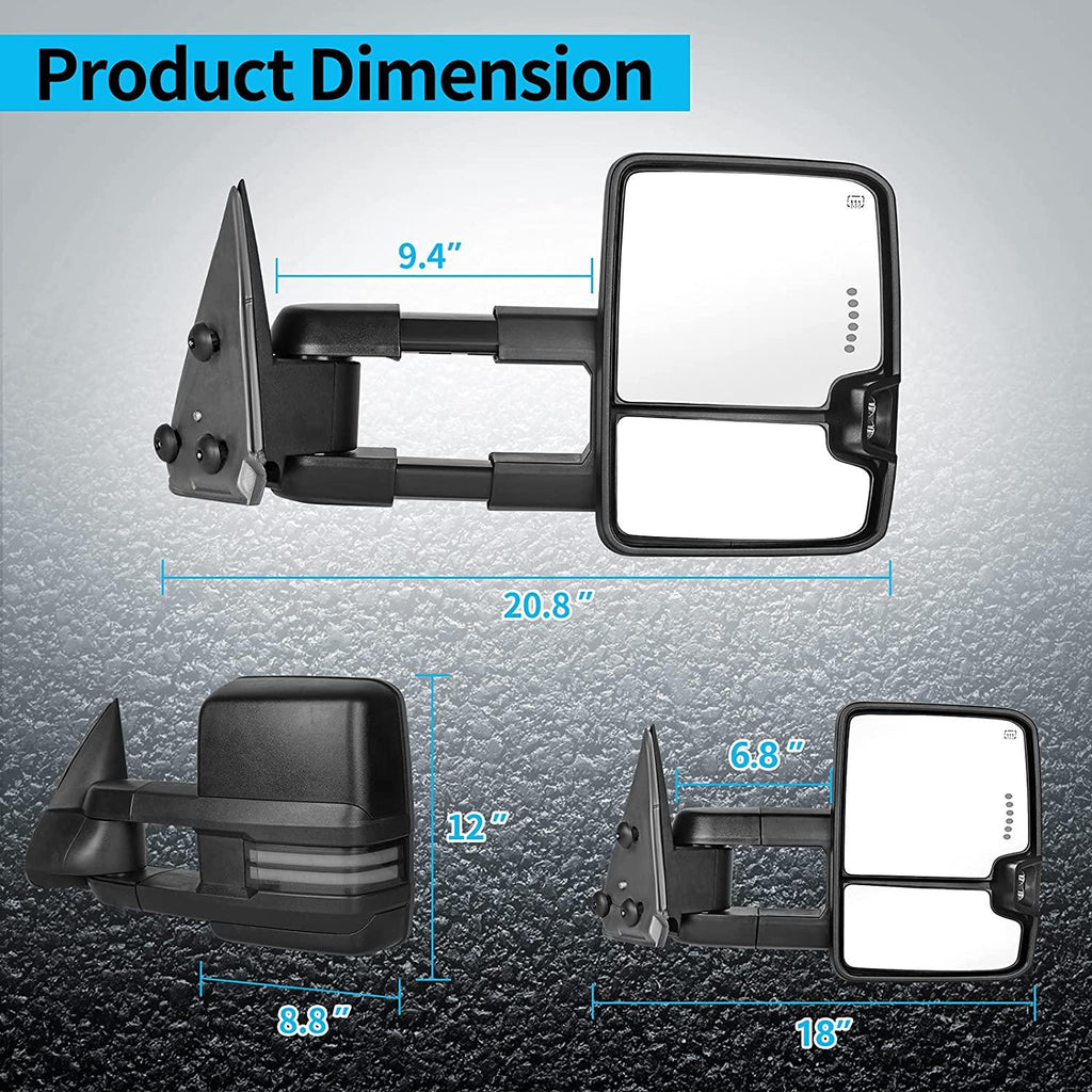 YITAMOTOR® 03-06 Chevy Silverado Tahoe Suburban GMC Sierra Yukon Espejos de remolque extensibles Señal de giro con calefacción