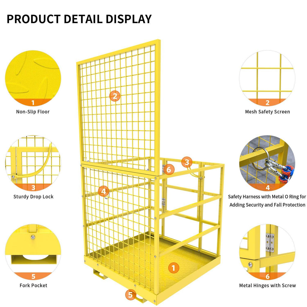 YITAMOTOR® 43"x45"Cesta de jaula de seguridad para carretilla elevadora Jaula de seguridad Plataforma de trabajo para 2 personas 1300 LBS0