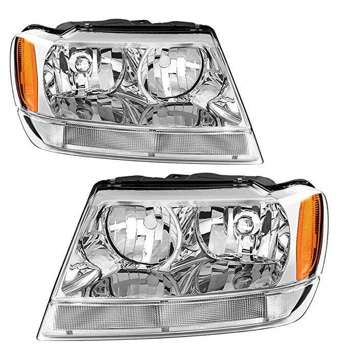 YITAMOTOR® 1999-2004 Jeep Grand Cherokee OE Headlight Assembly Chrome Housing Headlamp - YITAMotor