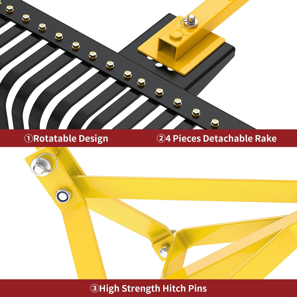 YITAMOTOR® Rastrillo para rocas paisajístico con fijación de 3 puntos, remolque de tractor con rotación de 360 ​​grados