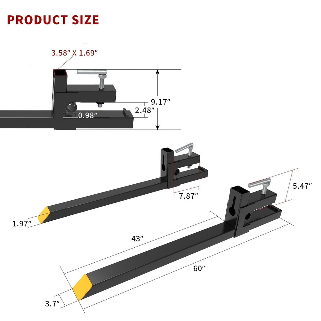 YITAMOTOR® Clamp on 60” Pallet Forks 4000lbs for Loader Bucket Tractor