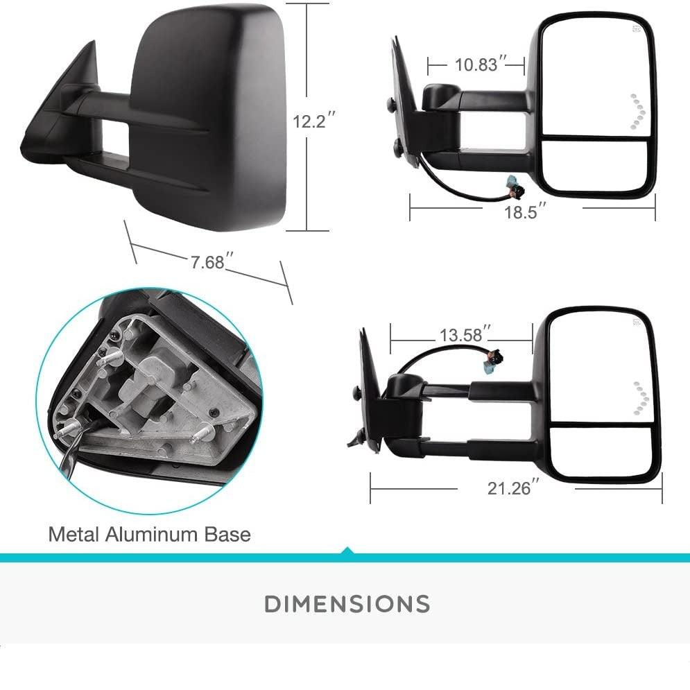 2003-2006 Chevy Silverado GMC Sierra Towing Mirrors Dimension