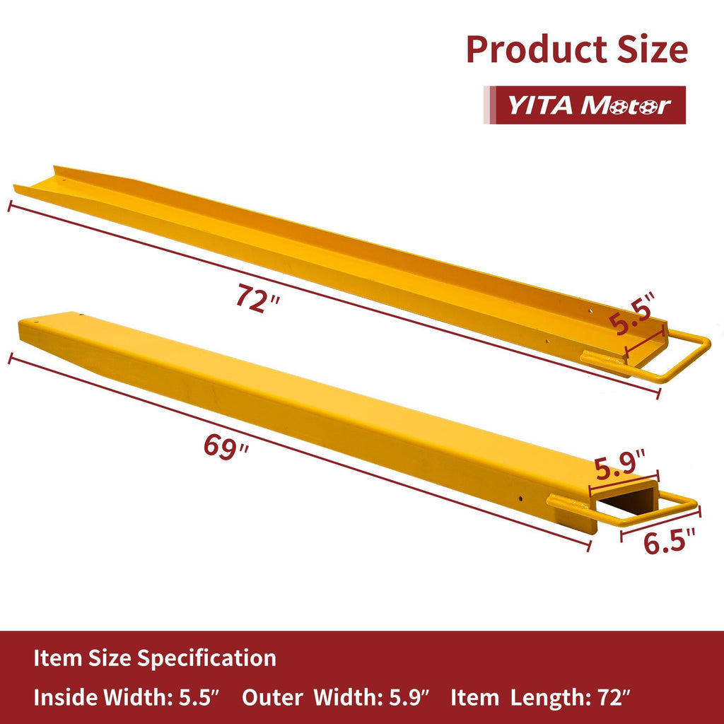 Extensión de horquilla para paletas YITAMOTOR® de 72" de largo y 5,5" de ancho