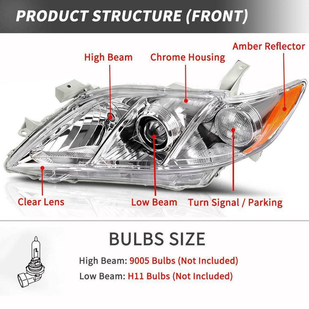 YITAMOTOR® 07-09 Toyota Camry Headlight Assembly with Amber Side Clear Lens Projector Headlamps - YITAMotor