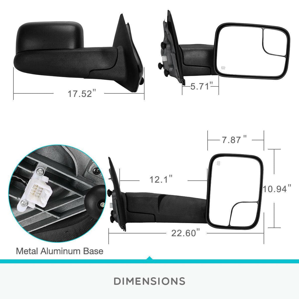 For 02-08 RAM 1500 03-09 2500 3500 Power Heated Passenger Right Side Tow Mirror - YITAMotor