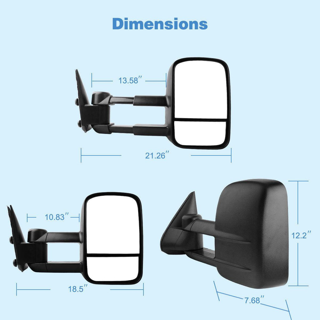 For 99-07 Chevy Silverado GMC Sierra 2000-2006 Chevy Tahoe Suburban 1500 2500 GMC Yukon XL Truck Manual Towing Mirrors - YITAMotor