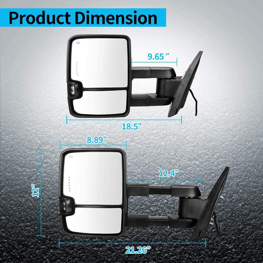 2007-2013 Silverado Sierra towing mirrors  dimension